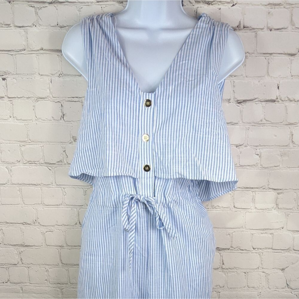 NWT Zara Striped Tie Front Buttoned Beachy Vacation Nautical Jumpsuit